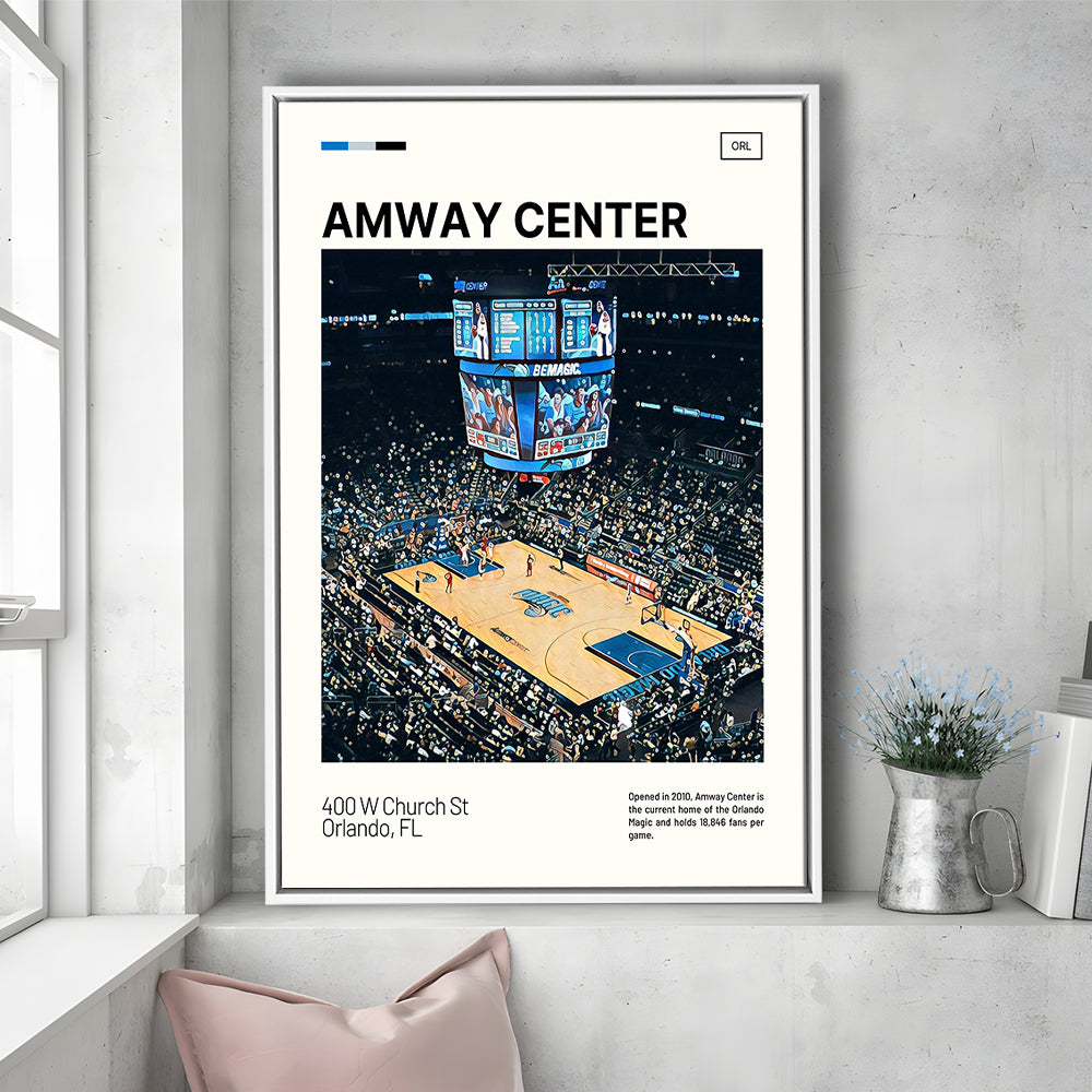 Amway Center Stadium Print, Orlando Magic Stadium Canvas Art, Man Cave Gift, Floating Framed Canvas Print Wall Art