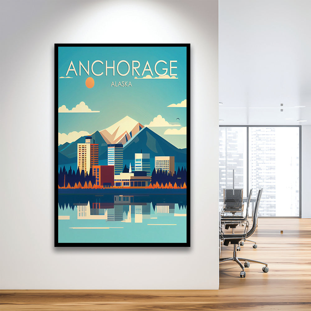 Anchorage Alaska Retro Art Print, Anchorage City Wall Art, Framed Art Print, Picture Framed, Painting Art