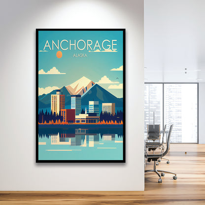 Anchorage Alaska Retro Art Print, Anchorage City Wall Art, Framed Art Print, Picture Framed, Painting Art