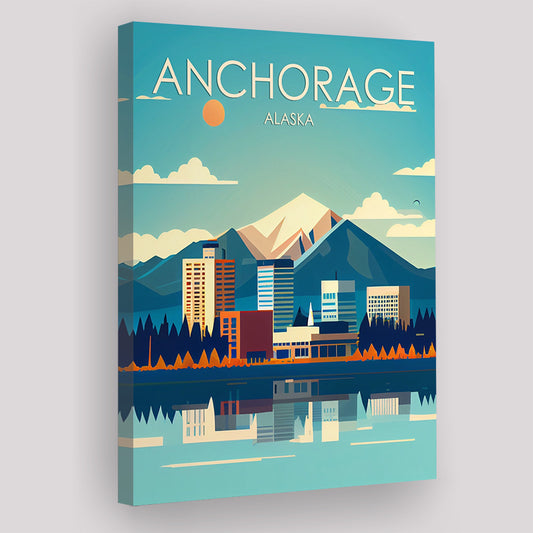 Anchorage Alaska Retro Art Print, Anchorage City Wall Art, Canvas Print, Painting Canvas, Living Room Decor