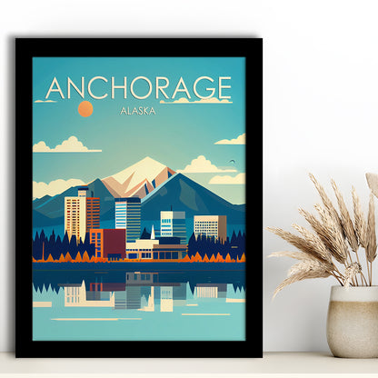 Anchorage Alaska Retro Art Print, Anchorage City Wall Art, Framed Art Print, Picture Framed, Painting Art