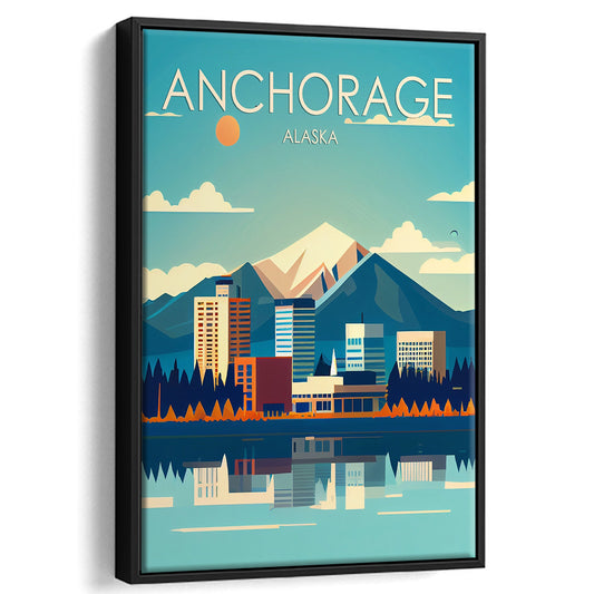 Anchorage Alaska Retro Art Print, Anchorage City Wall Art, Floating Framed Canvas Print, Framed Picture, Painting Canvas