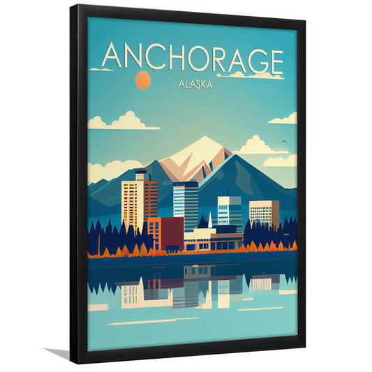 Anchorage Alaska Retro Art Print, Anchorage City Wall Art, Framed Art Print, Picture Framed, Painting Art