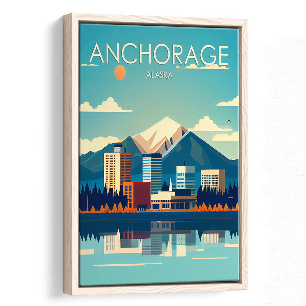Anchorage Alaska Retro Art Print, Anchorage City Wall Art, Floating Framed Canvas Print, Framed Picture, Painting Canvas