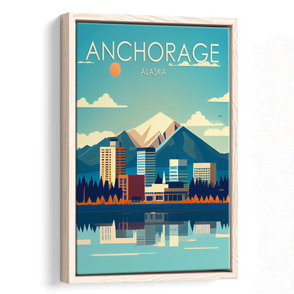 Anchorage Alaska Retro Art Print, Anchorage City Wall Art, Floating Framed Canvas Print, Framed Picture, Painting Canvas