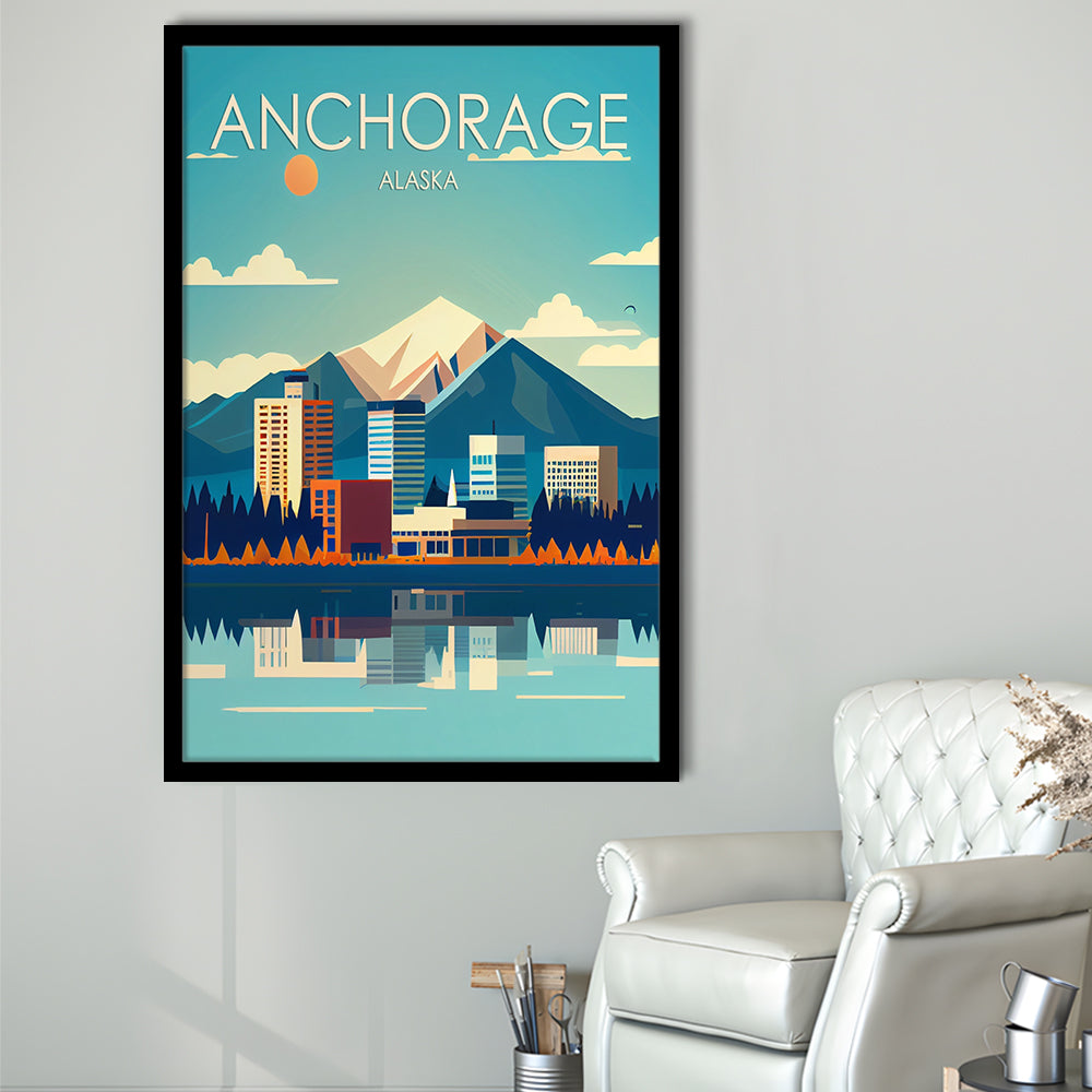 Anchorage Alaska Retro Art Print, Anchorage City Wall Art, Framed Art Print, Picture Framed, Painting Art