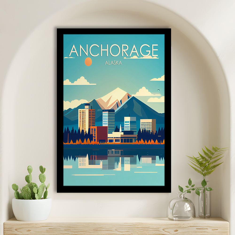 Anchorage Alaska Retro Art Print, Anchorage City Wall Art, Framed Art Print, Picture Framed, Painting Art