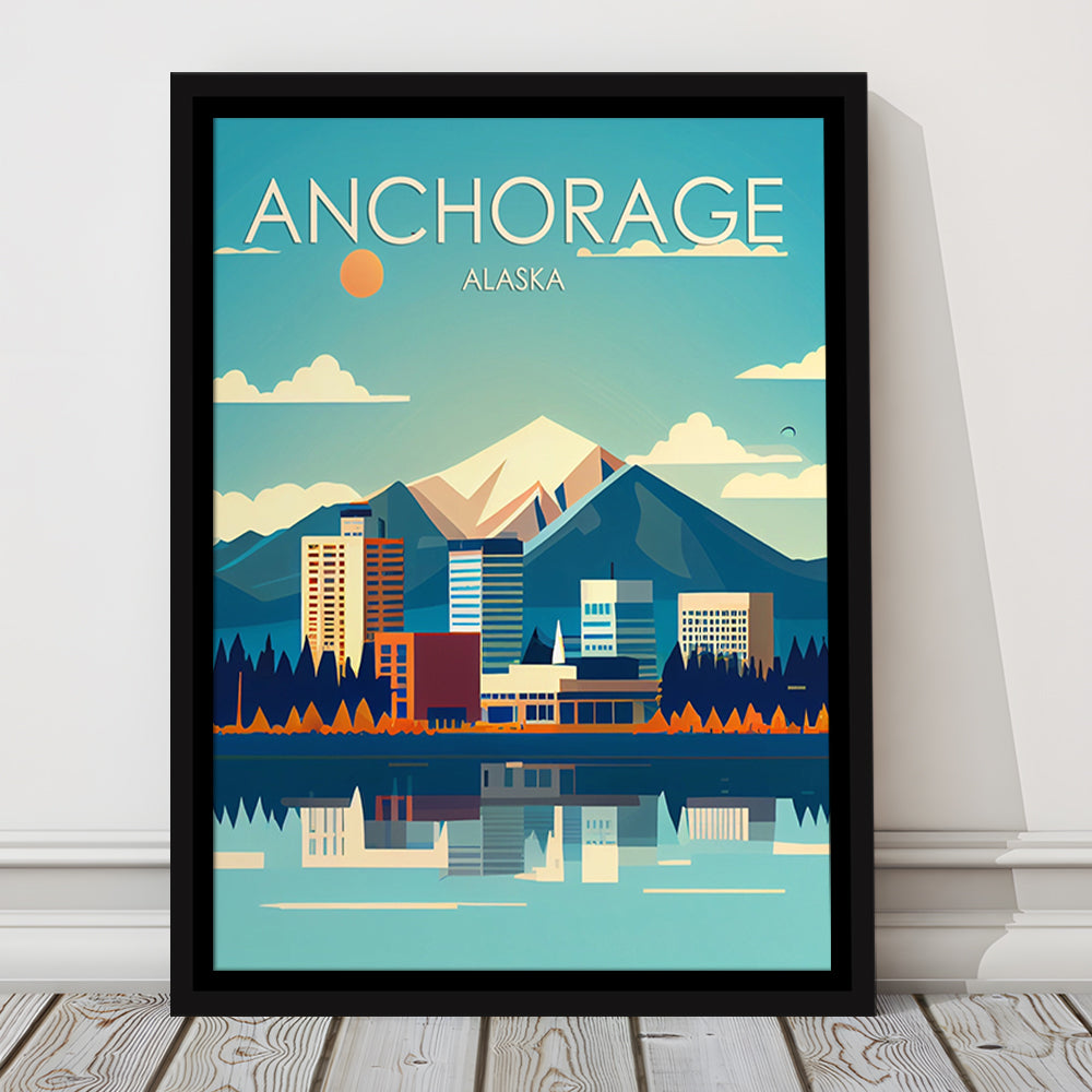 Anchorage Alaska Retro Art Print, Anchorage City Wall Art, Floating Framed Canvas Print, Framed Picture, Painting Canvas