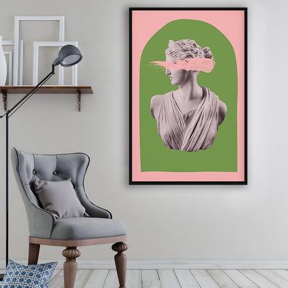 Ancient Aesthetic Statue Head Print Artemis Print Wall Art Green Wall Print, Framed Canvas Prints Wall Art