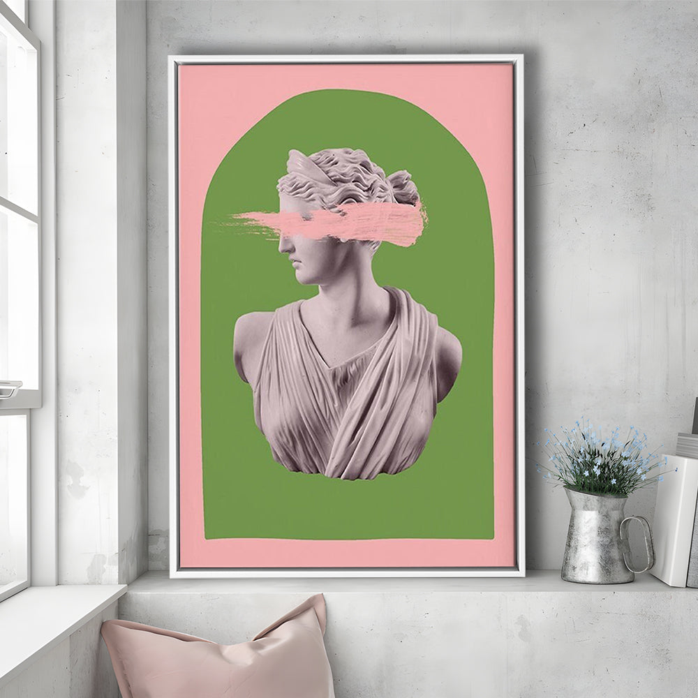Ancient Aesthetic Statue Head Print Artemis Print Wall Art Green Wall Print, Framed Canvas Prints Wall Art