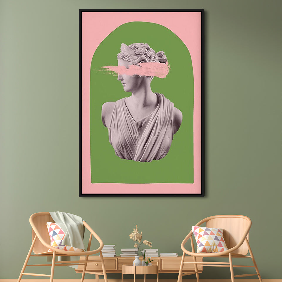 Ancient Aesthetic Statue Head Print Artemis Print Wall Art Green Wall Print, Framed Canvas Prints Wall Art