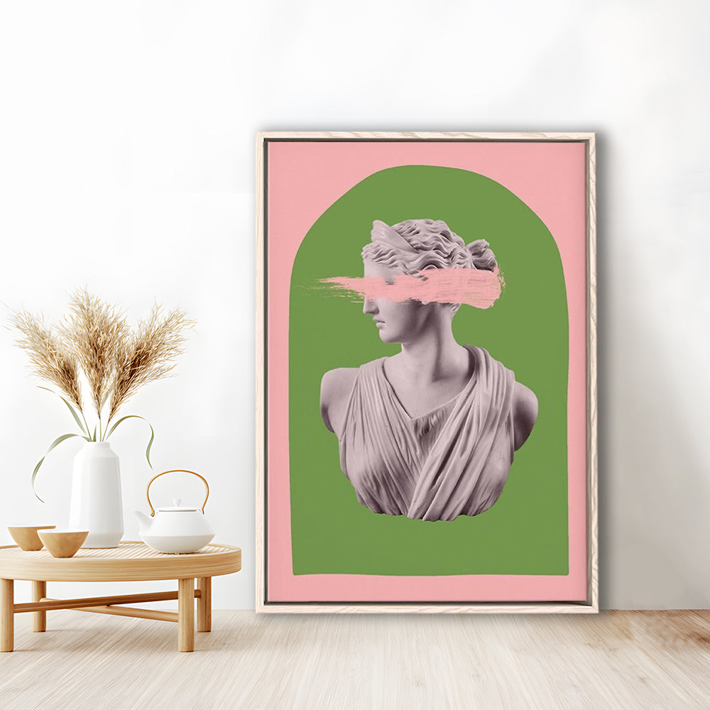 Ancient Aesthetic Statue Head Print Artemis Print Wall Art Green Wall Print, Framed Canvas Prints Wall Art