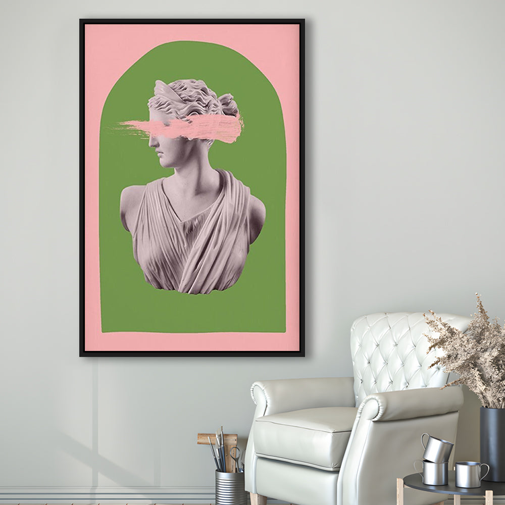 Ancient Aesthetic Statue Head Print Artemis Print Wall Art Green Wall Print, Framed Canvas Prints Wall Art