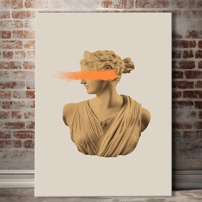 Ancient Aesthetic Statue Head Print Artemis Print Wall Art Orange Wall Print, Canvas Prints Wall Art