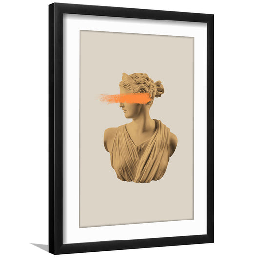 Ancient Aesthetic Statue Head Print Artemis Print Wall Art Orange Wall Print, Framed Art Prints White Border Wall Decor