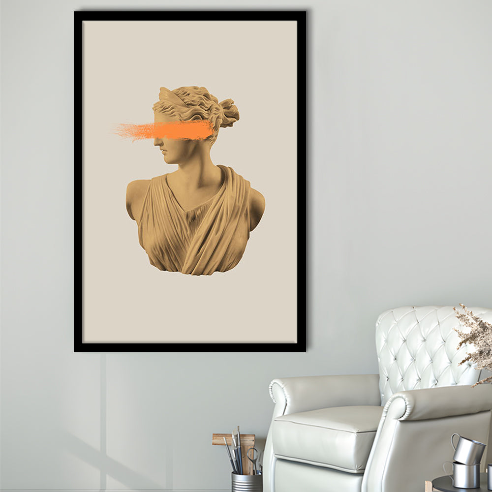 Ancient Aesthetic Statue Head Print Artemis Print Wall Art Orange Wall Print, Framed Art Prints Wall Decor