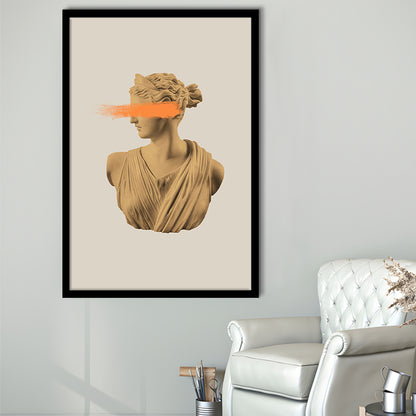 Ancient Aesthetic Statue Head Print Artemis Print Wall Art Orange Wall Print, Framed Art Prints Wall Decor
