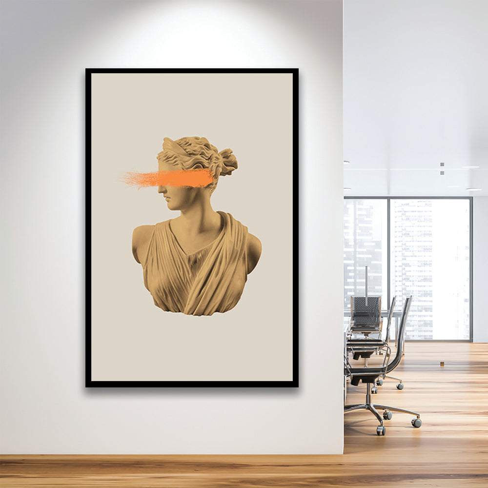 Ancient Aesthetic Statue Head Print Artemis Print Wall Art Orange Wall Print, Framed Art Prints Wall Decor
