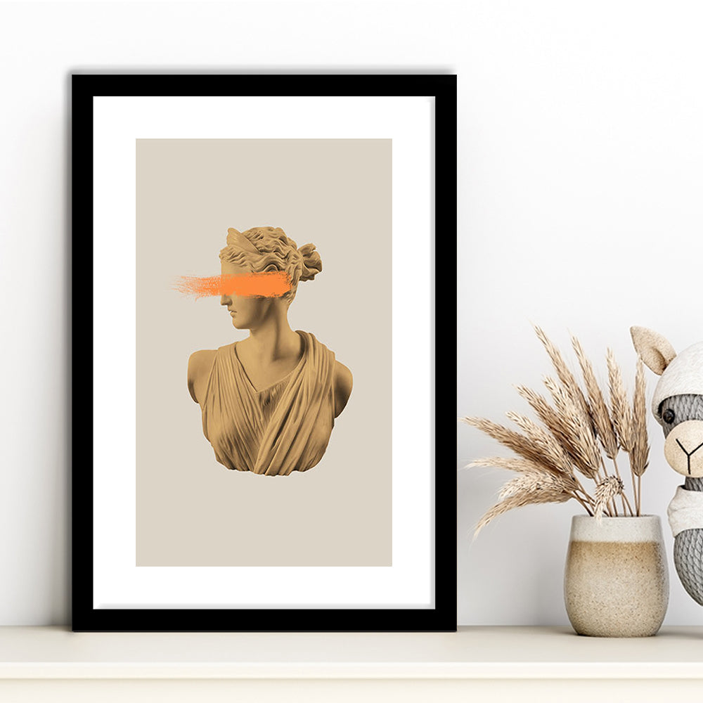 Ancient Aesthetic Statue Head Print Artemis Print Wall Art Orange Wall Print, Framed Art Prints White Border Wall Decor