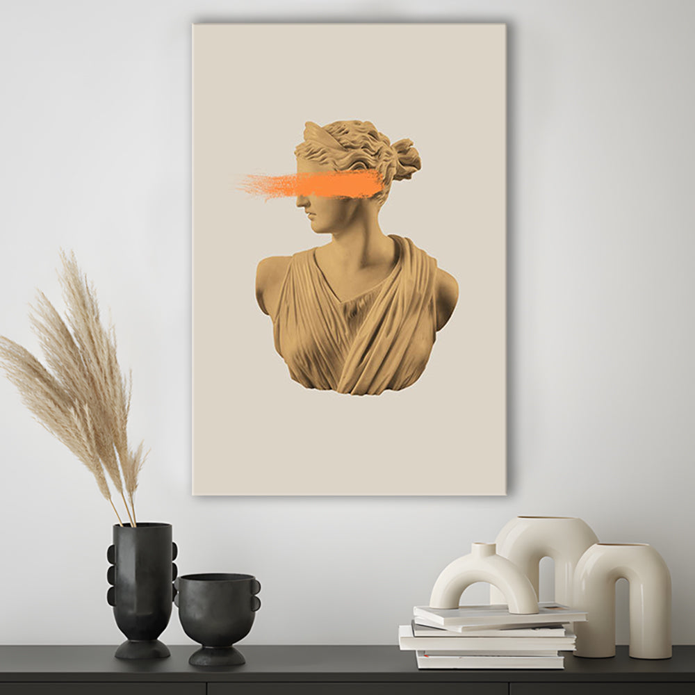 Ancient Aesthetic Statue Head Print Artemis Print Wall Art Orange Wall Print, Canvas Prints Wall Art