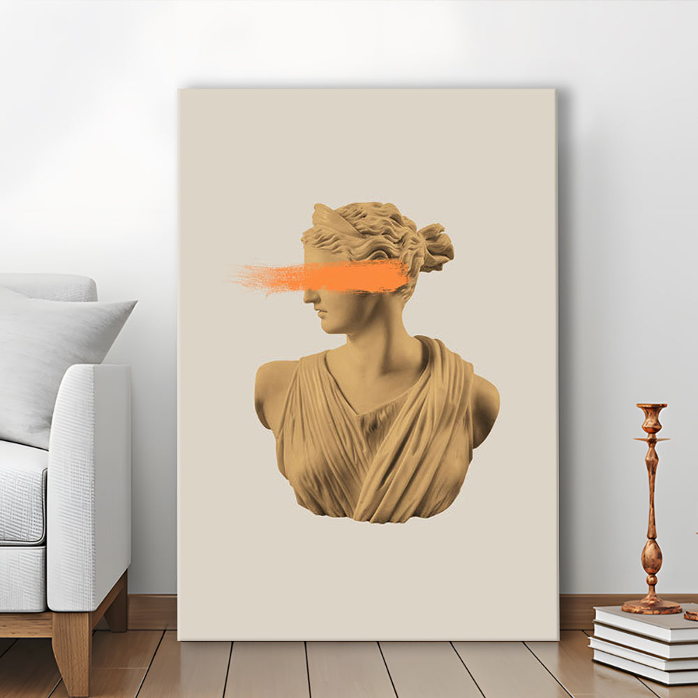 Ancient Aesthetic Statue Head Print Artemis Print Wall Art Orange Wall Print, Canvas Prints Wall Art