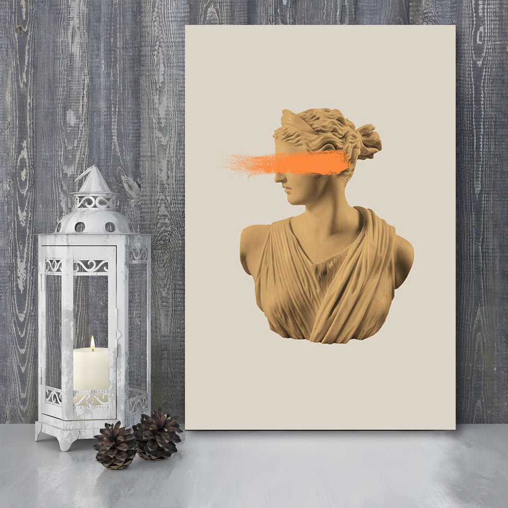 Ancient Aesthetic Statue Head Print Artemis Print Wall Art Orange Wall Print, Canvas Prints Wall Art