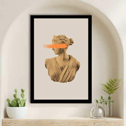 Ancient Aesthetic Statue Head Print Artemis Print Wall Art Orange Wall Print, Framed Art Prints Wall Decor