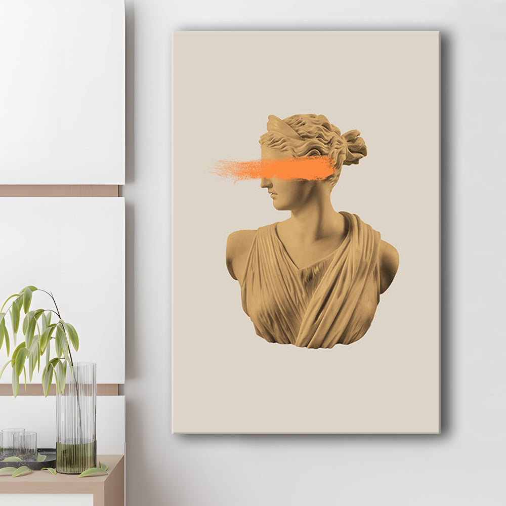 Ancient Aesthetic Statue Head Print Artemis Print Wall Art Orange Wall Print, Canvas Prints Wall Art