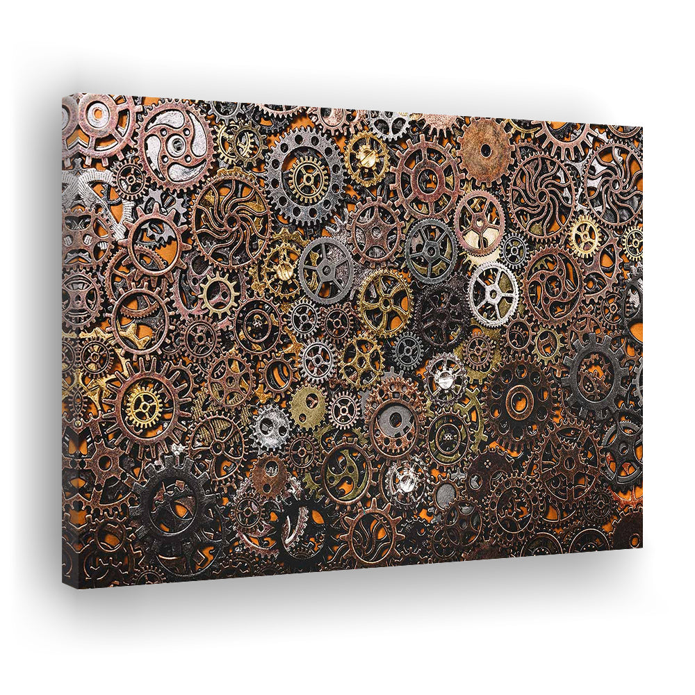 Ancient Mechanics Wall Art Set,Abstract Gears Framed Canvas Prints, Cavas Print Wall Art Hom Decor