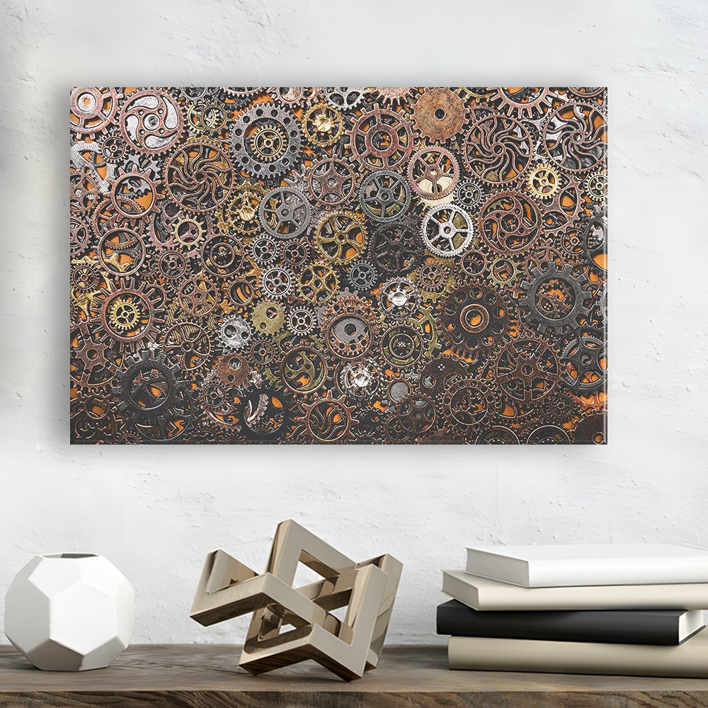 Ancient Mechanics Wall Art Set,Abstract Gears Framed Canvas Prints, Cavas Print Wall Art Hom Decor