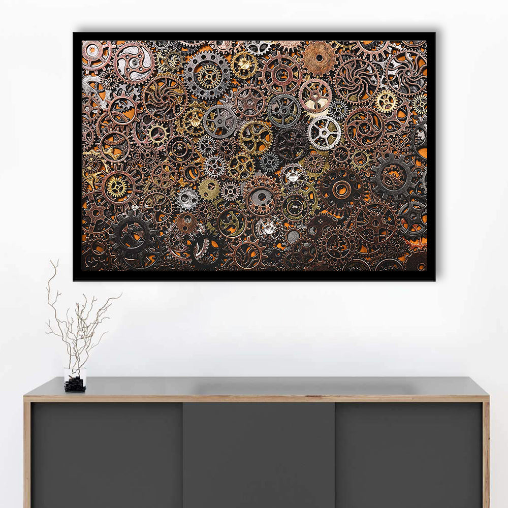 Ancient Mechanics Wall Art Set,Abstract Gears Framed Art Prints, Framed Art Print, Picture Framed