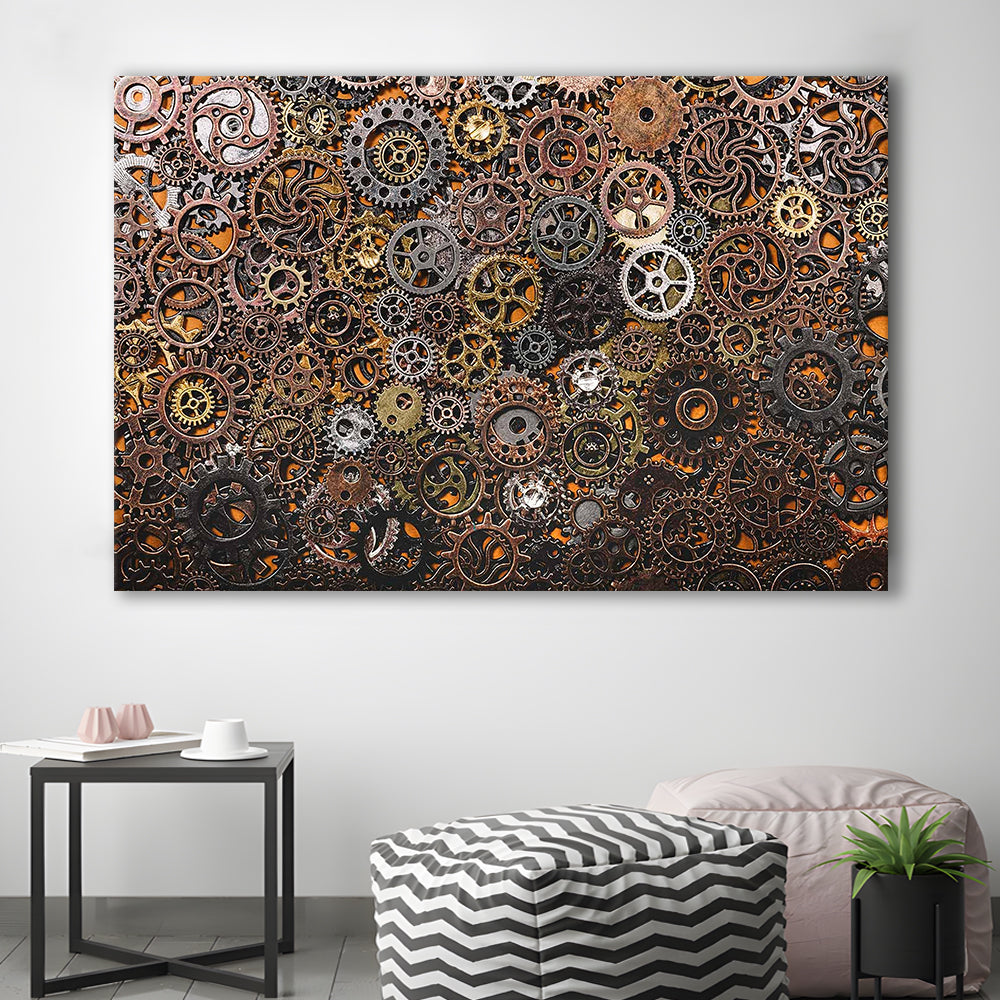 Ancient Mechanics Wall Art Set,Abstract Gears Framed Canvas Prints, Cavas Print Wall Art Hom Decor
