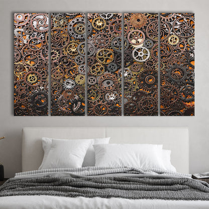 Ancient Mechanics Wall Art Set,Abstract Gears Canvas Prints, 5 Piece B Extra Large Cavas Print Wall Art Decor