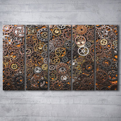 Ancient Mechanics Wall Art Set,Abstract Gears Canvas Prints, 5 Piece B Extra Large Cavas Print Wall Art Decor