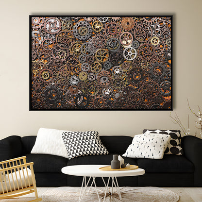 Ancient Mechanics Wall Art Set,Abstract Gears Framed Canvas Prints, Framed Cavas Print, Floating Frame