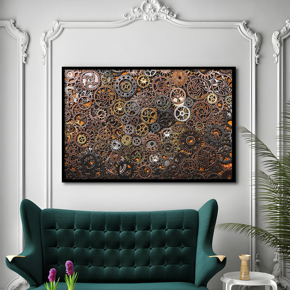 Ancient Mechanics Wall Art Set,Abstract Gears Framed Art Prints, Framed Art Print, Picture Framed