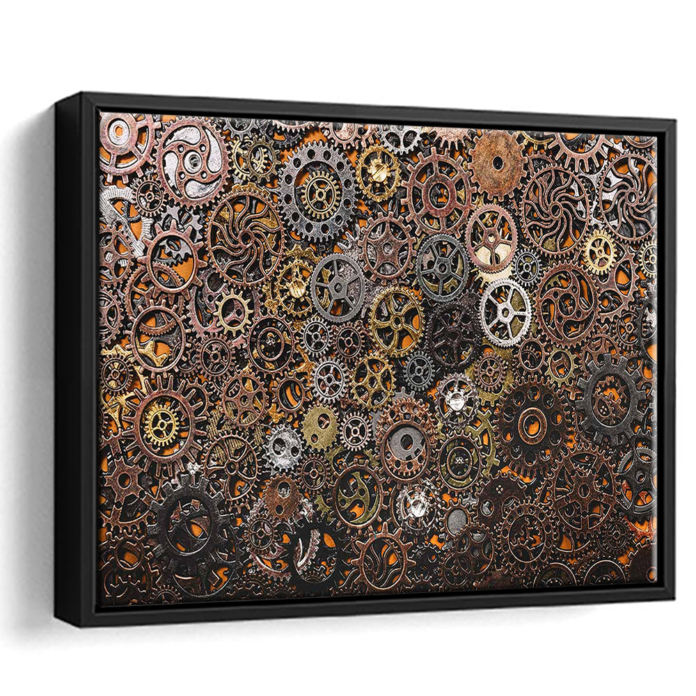 Ancient Mechanics Wall Art Set,Abstract Gears Framed Canvas Prints, Framed Cavas Print, Floating Frame