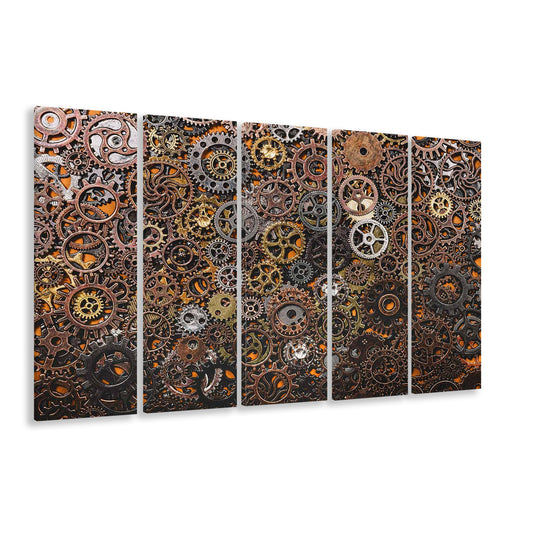 Ancient Mechanics Wall Art Set,Abstract Gears Canvas Prints, 5 Piece B Extra Large Cavas Print Wall Art Decor