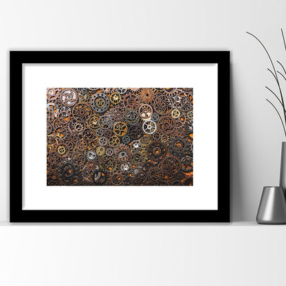 Ancient Mechanics Wall Art Set,Abstract Gears Framed Art Prints, Framed Art Print White Border
