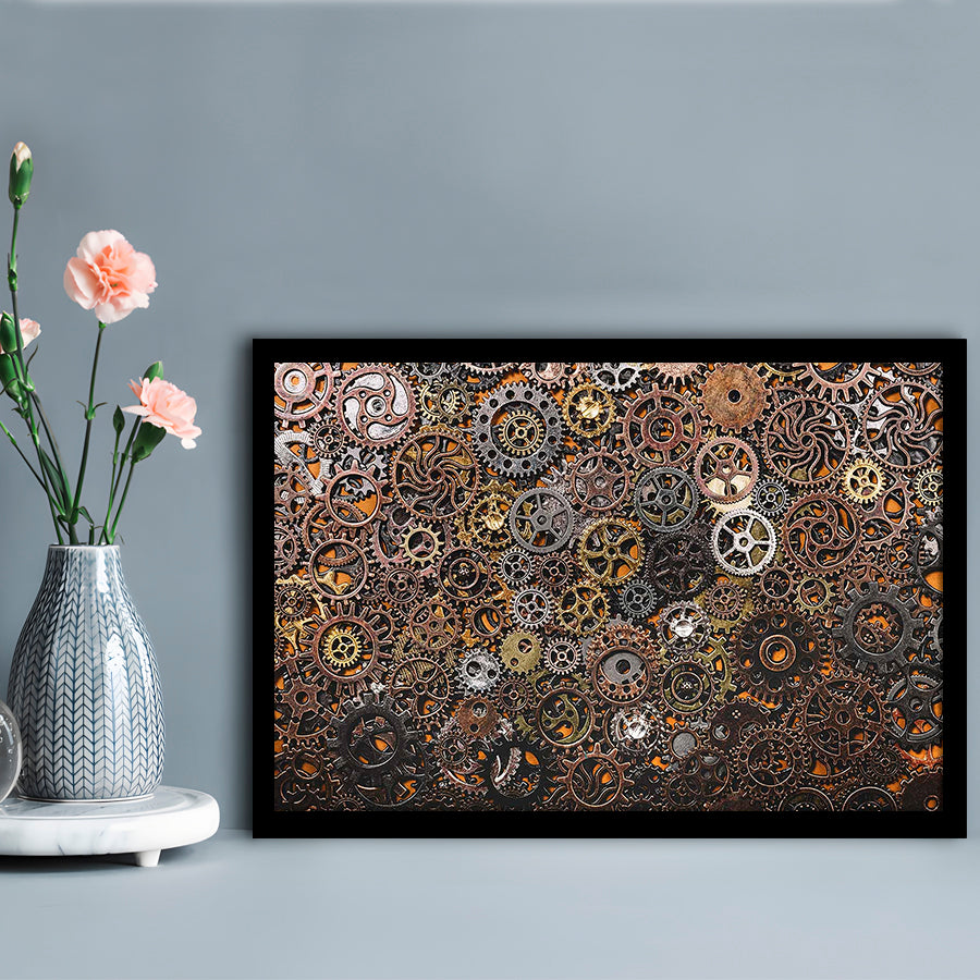 Ancient Mechanics Wall Art Set,Abstract Gears Framed Art Prints, Framed Art Print, Picture Framed