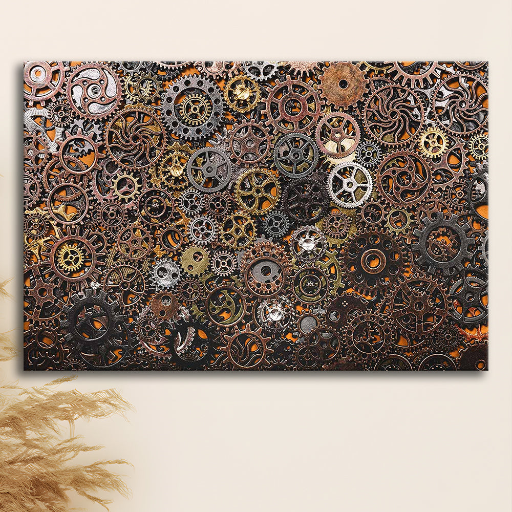Ancient Mechanics Wall Art Set,Abstract Gears Framed Canvas Prints, Cavas Print Wall Art Hom Decor