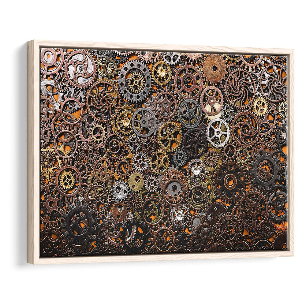 Ancient Mechanics Wall Art Set,Abstract Gears Framed Canvas Prints, Framed Cavas Print, Floating Frame