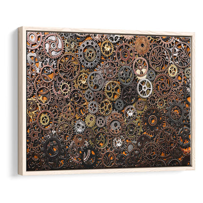 Ancient Mechanics Wall Art Set,Abstract Gears Framed Canvas Prints, Framed Cavas Print, Floating Frame