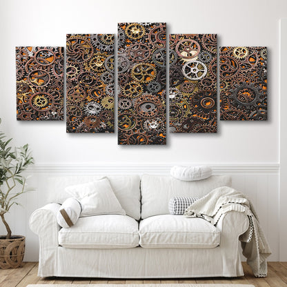 Ancient Mechanics Wall Art Set,Abstract Gears Framed Canvas Prints, 5 Piece Large Cavas Print Wall Art