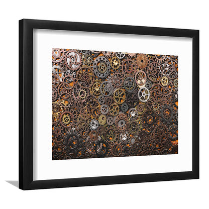 Ancient Mechanics Wall Art Set,Abstract Gears Framed Art Prints, Framed Art Print White Border