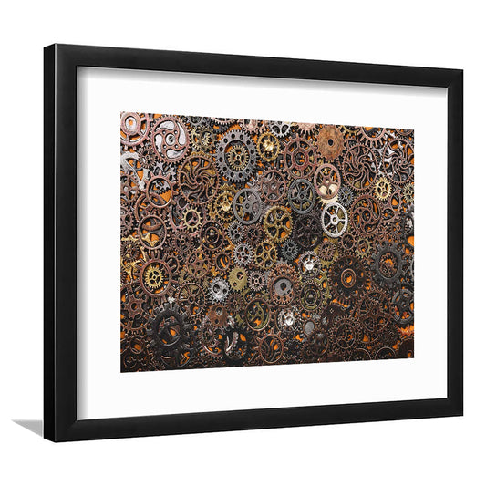 Ancient Mechanics Wall Art Set,Abstract Gears Framed Art Prints, Framed Art Print White Border
