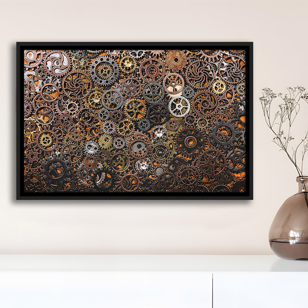 Ancient Mechanics Wall Art Set,Abstract Gears Framed Canvas Prints, Framed Cavas Print, Floating Frame
