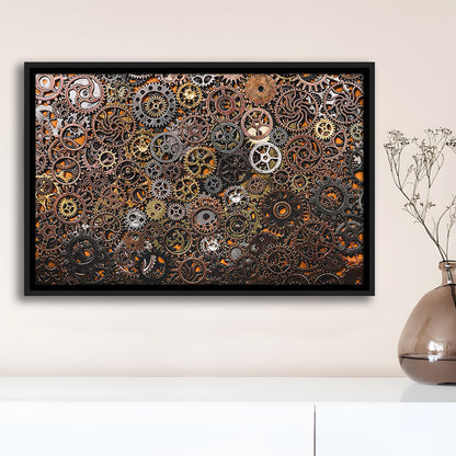 Ancient Mechanics Wall Art Set,Abstract Gears Framed Canvas Prints, Framed Cavas Print, Floating Frame