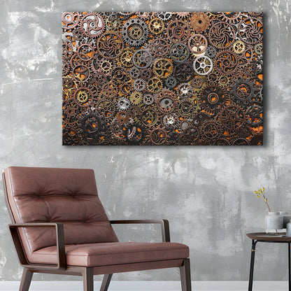 Ancient Mechanics Wall Art Set,Abstract Gears Framed Canvas Prints, Cavas Print Wall Art Hom Decor