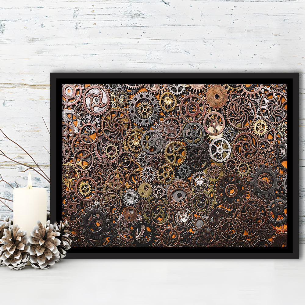 Ancient Mechanics Wall Art Set,Abstract Gears Framed Canvas Prints, Framed Cavas Print, Floating Frame